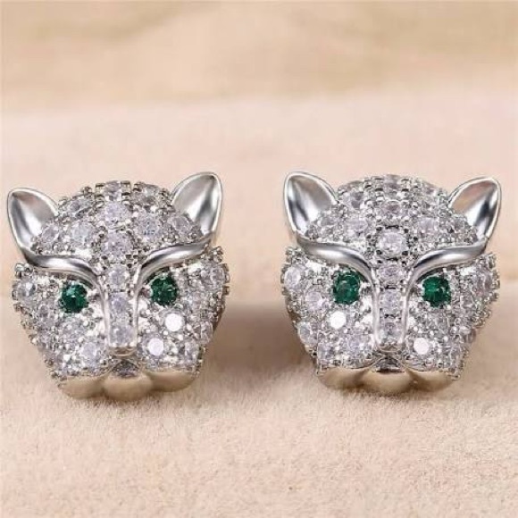 Tsavorite & Diamond Cheetah Stud Earrings - Picture 8 of 16